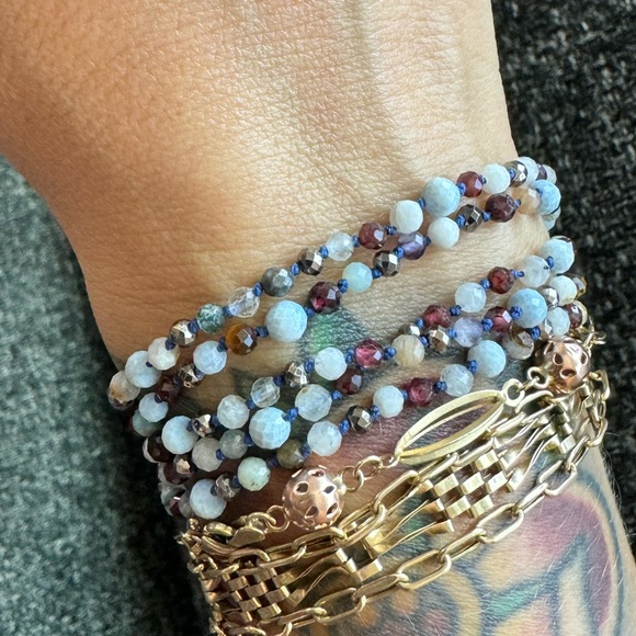 Handmade hand knotted mixed gemstone bracelet or double layer necklace - Picture 6 of 11